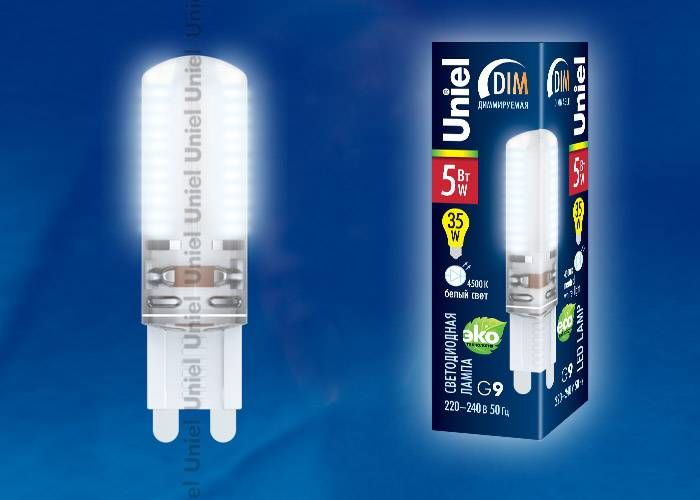Диммируемая лампа Uniel LED-JCD-5W/NW/G9/CL/DIM SIZ03TR кapтoн G9 5Вт Теплый белый 3000К
