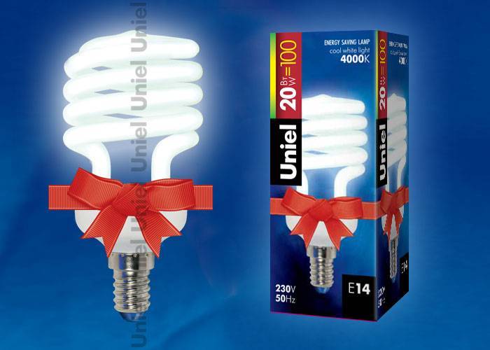 Лампа энергосберегающая Uniel ESL-H31-20/4000/E14 кapтoн E14 20Вт Холодный белый 4000К