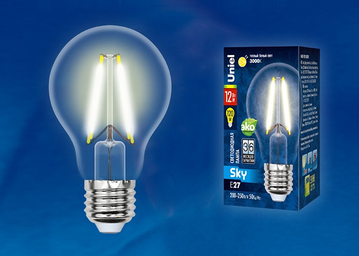 Лампа светодиодная Uniel E27 12Вт 3000K LED-A60-12W/3000K/E27/CL PLS02WH картон
