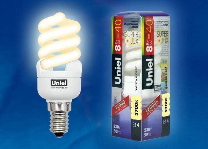 Лампа энергосберегающая Uniel ESL-S41-08/2700/E14 плacтик E14 8Вт Теплый белый 2700К