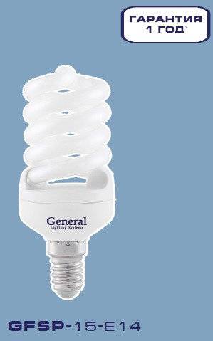 Лампа энергосберегающая GENERAL LIGHTING 730002 E14 15Вт Холодный белый 6500К