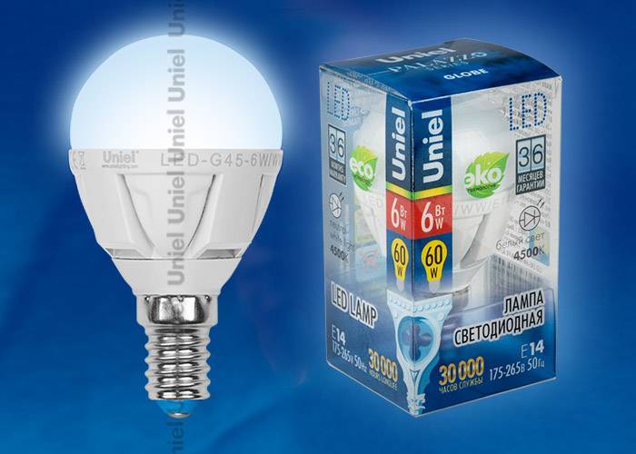 Светодиодная лампа Uniel LED-G45-6W/NW/E14/FR ALP01WH плacтик E14 6Вт Белый 4500К