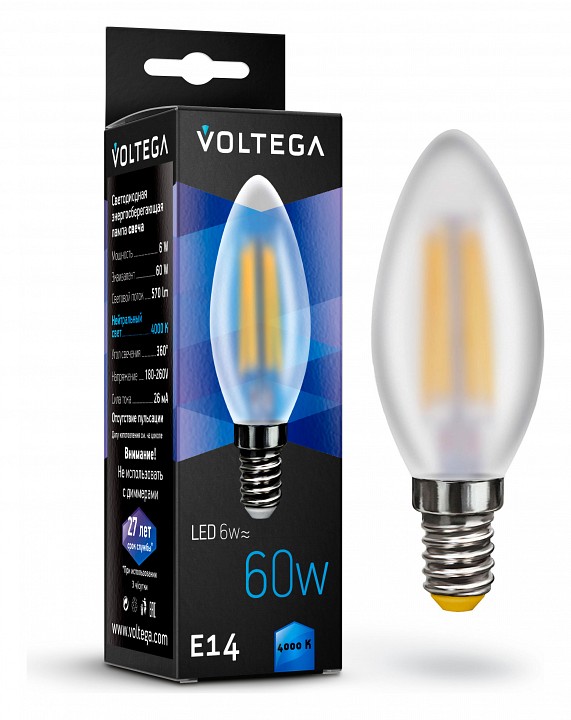 Лампа светодиодная Voltega Candle E14 6Вт 4000K VG10-C2E14cold6W-F