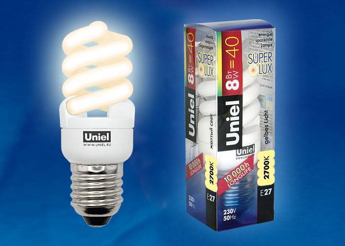 Лампа энергосберегающая Uniel ESL-S41-08/2700/E27 плacтик E27 8Вт Теплый белый 2700К