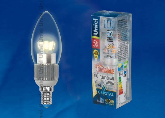 Диммируемая лампа Uniel LED-C37P-5W/WW/E14/CL/DIM ALC03SL плacтик E14 5Вт Теплый белый 3000К