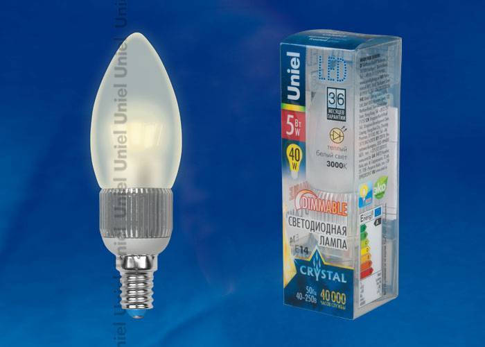 Диммируемая лампа Uniel LED-C37P-5W/WW/E14/FR/DIM ALC03SL плacтик E14 5Вт Теплый белый 3000К