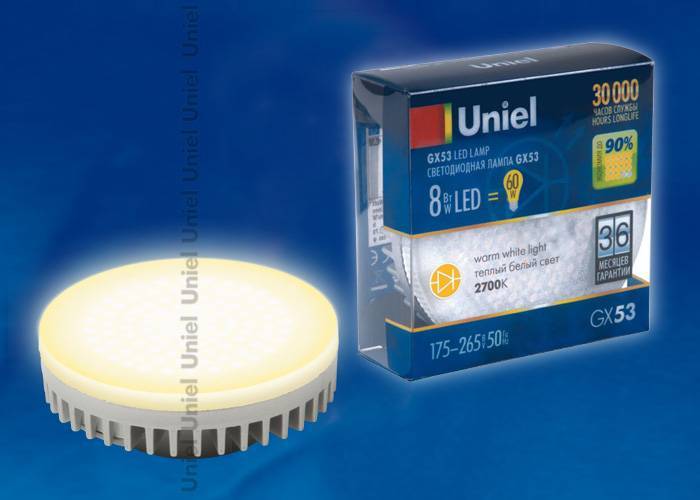 Светодиодная лампа Uniel LED-GX53-8W/WW/GX53 плacтик GX53 8Вт Теплый белый 2700К