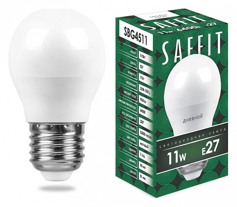 Лампа светодиодная Feron Saffit SBG4511 E27 11Вт 6400K 55141