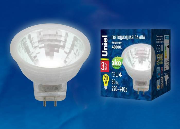 Светодиодная лампа Uniel LED-MR11 LED-MR11-3W/NW/GU4/220V GLZ21TR GU4 3Вт Теплый белый 3000К