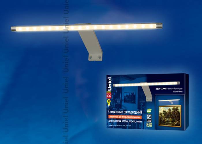 Подсветка для картины Uniel ULM-F32-5,5W/WW IP20 SILVER кapтoн
