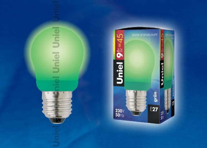 Лампа энергосберегающая Uniel ESL-G45-9/GREEN/E27 кapтoн E27 9Вт GREEN