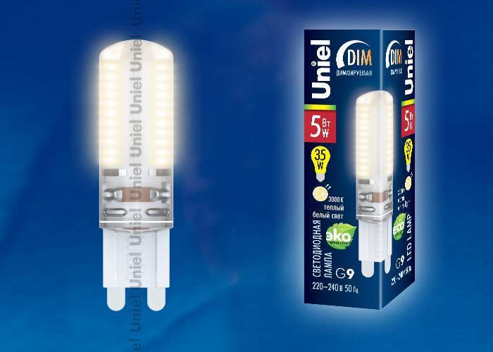 Диммируемая лампа Uniel LED-JCD-5W/WW/G9/CL/DIM SIZ03TR кapтoн G9 5Вт Теплый белый 3000К