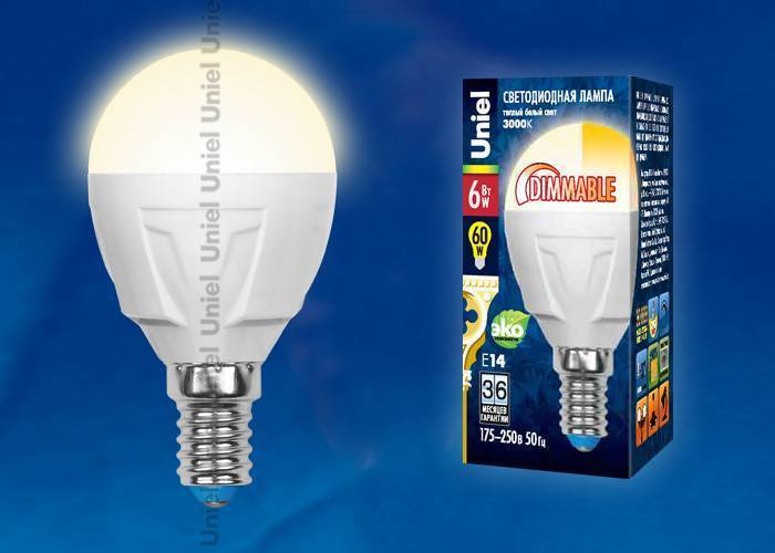 Диммируемая лампа Uniel LED-G45-6W/WW/E14/FR/DIM PLP01WH кapтoн