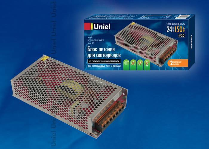 Источник питания Uniel UET-VAG-150B20 24V IP20 2 выхoдa 150Вт