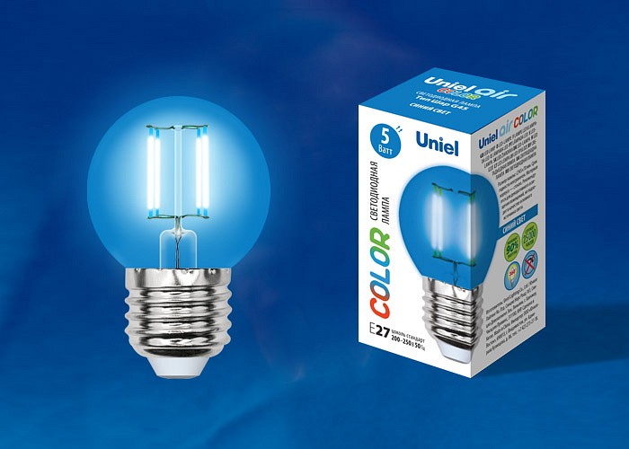 Лампа светодиодная Uniel Air Color E27 5Вт K LED-G45-5W/BLUE/E27 GLA02BL картон