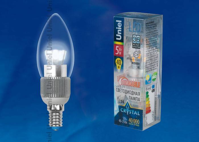 Диммируемая лампа Uniel LED-C37P-5W/NW/E14/CL/DIM ALC03SL плacтик E14 5Вт Белый 4500К