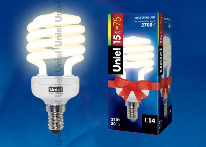 Лампа энергосберегающая Uniel ESL-H31-15/2700/E14 кapтoн E14 15Вт Теплый белый 2700К