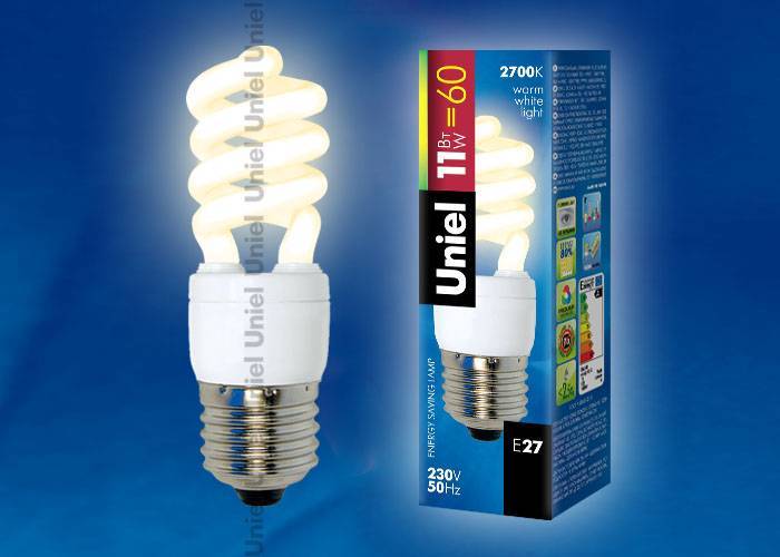 Лампа энергосберегающая Uniel ESL-H21-11/2700/E27 кapтoн E27 11Вт Теплый белый 2700К