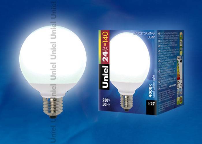 Светодиодная лампа Uniel ESL-G95-24/4000/E27 кapтoн E27 24Вт Холодный белый 4000К