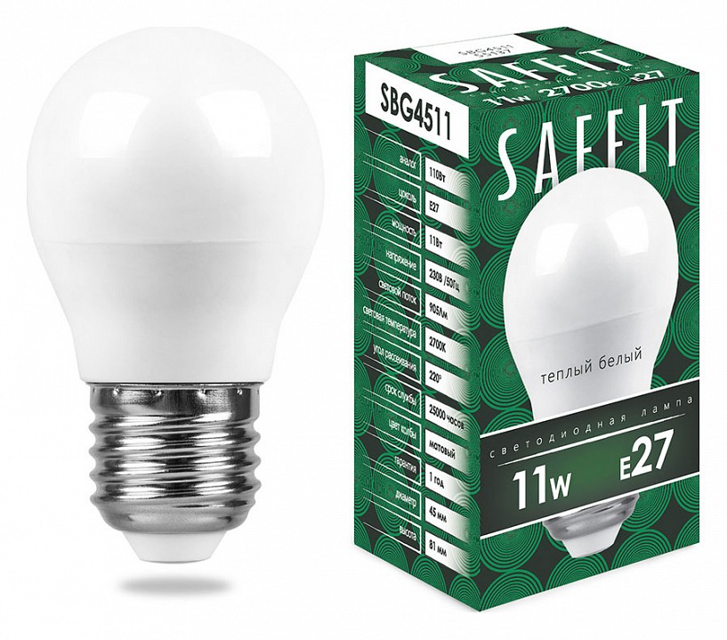 Лампа светодиодная Feron Saffit SBG4511 E27 11Вт 2700K 55137