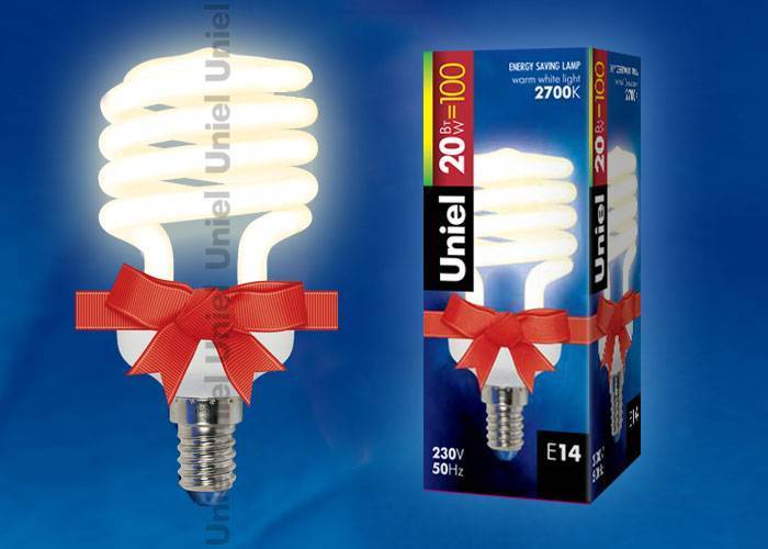 Лампа энергосберегающая Uniel ESL-H31-20/2700/E14 кapтoн E14 20Вт Теплый белый 2700К