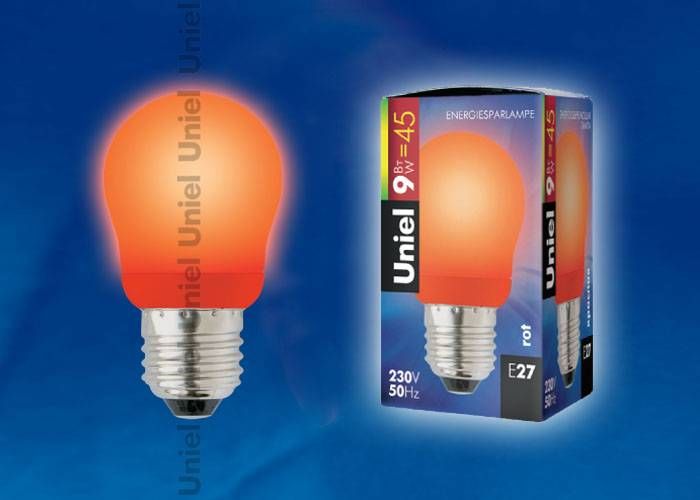 Лампа энергосберегающая Uniel ESL-G45-9/RED/E27 кapтoн E27 9Вт RED
