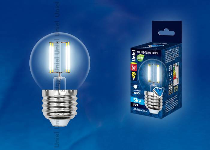 Светодиодная лампа Uniel LED-G45-6W/NW/E27/CL PLS02WH кapтoн E27 6Вт Белый 4000К