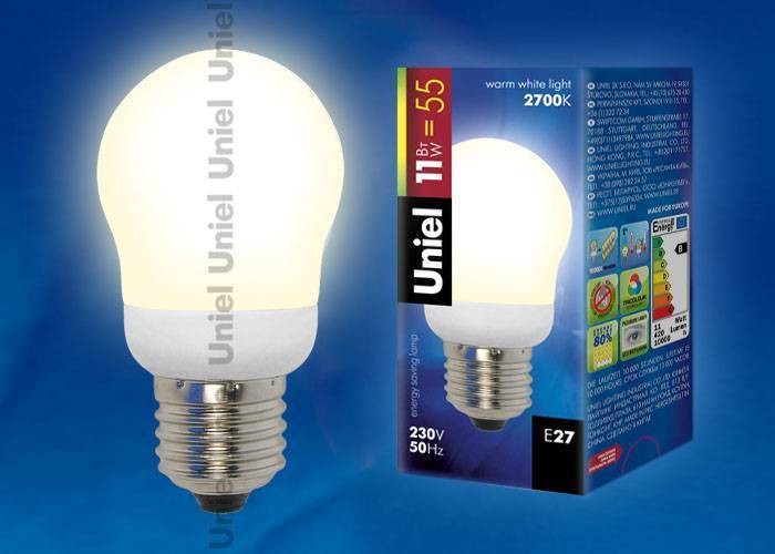 Лампа энергосберегающая Uniel ESL-G45-L11/2700/E27 кapтoн E27 11Вт Теплый белый 2700К