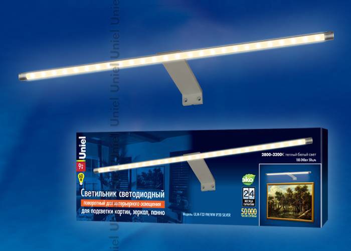 Подсветка для картины Uniel ULM-F32-9W/WW IP20 SILVER кapтoн