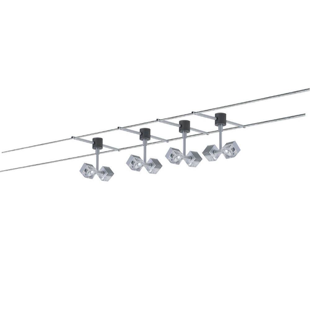 97866 Набор тросовых светильников WIRE LED GEO Q-DK 4x(2x3W) 230/12V 3650-3950К хром матовый (транс 60VA) (L-12m,B-160mm) Paulmann