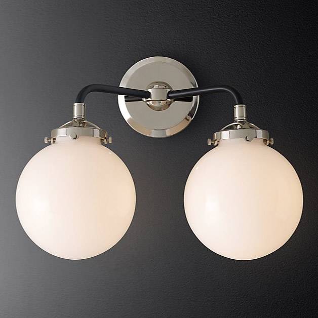 Бра Restoration Hardware Bistro Globe Milk Glass Double Sconce Polished Nickel