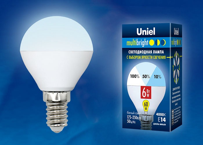 Лампа светодиодная Uniel G45 E14 6Вт 4000K LED-G45-6W/NW/E14/FR/MB PLM11WH картон