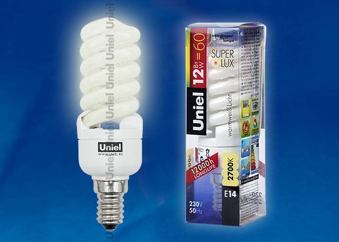 Лампа энергосберегающая Uniel ESL-S41-12/2700/E14 плacтик E14 12Вт Теплый белый 2700К