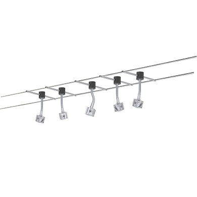 97864 Набор тросовых светильников WIRE LED GEO Q-Flex 5x3W 230/12V 3650-3950К хром матовый (транс 60VA) (L-12m,B-160mm) Paulmann