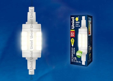 Светодиодная лампа Uniel LED-J78-6W/WW/R7s/CL PLZ06WH кapтoн R7s 6Вт Теплый белый 3000К