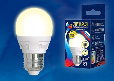 Лампа светодиодная Uniel Яркая Dim E27 7Вт 3000K LED-G45 7W/3000K/E27/FR/DIM PLP01WH картон