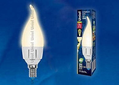 Лампа светодиодная (UL-00002416) E14 7W 3000K свеча на ветру матовая LED-CW37 7W/WW/E14/FR PLP01WH