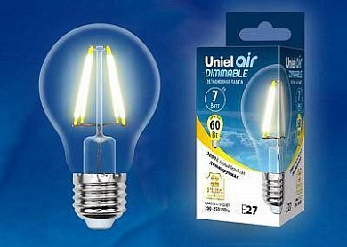 Лампа светодиодная диммируемая (UL-00002872) E27 7W 3000K груша LED-A60-7W/WW/E27/CL/DIM GLA01TR