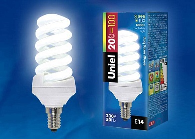 Лампа энергосберегающая Uniel ESL-S11-20/4000/E14 кapтoн E14 20Вт Холодный белый 4000К