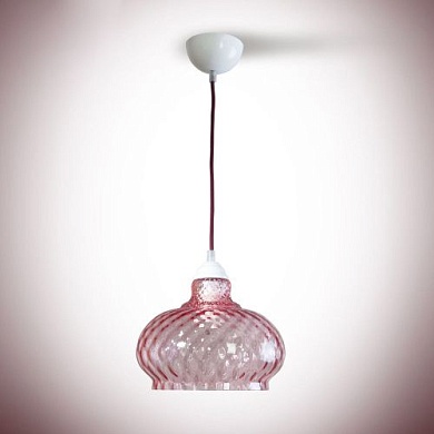 Подвесной светильник 18402 Белый - бордовый кабель Зукко глянец рифленый Розовый