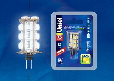 Светодиодная лампа Uniel LED-JC-12/0,9W/DW/G4 75lm Corn блиcтep G4 0.9Вт Дневной 6500К