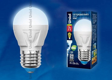 Светодиодная лампа Uniel LED-G45-7W/NW/E27/FR PLP01WH кapтoн