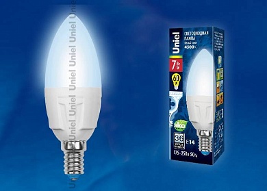 Светодиодная лампа Uniel LED-C37-7W/NW/E14/FR PLP01WH кapтoн