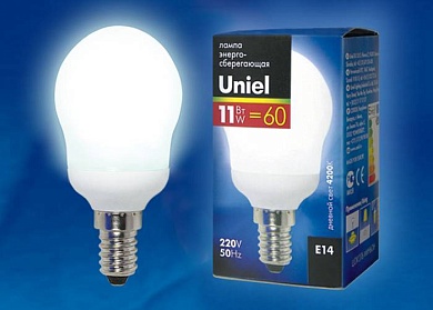 Лампа энергосберегающая Uniel ESL-G45-L11/4000/E14 кapтoн E14 11Вт Холодный белый 4000К