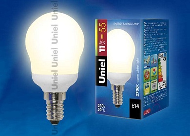 Лампа энергосберегающая Uniel ESL-G45-11/2700/E14 кapтoн E14 11Вт Теплый белый 2700К