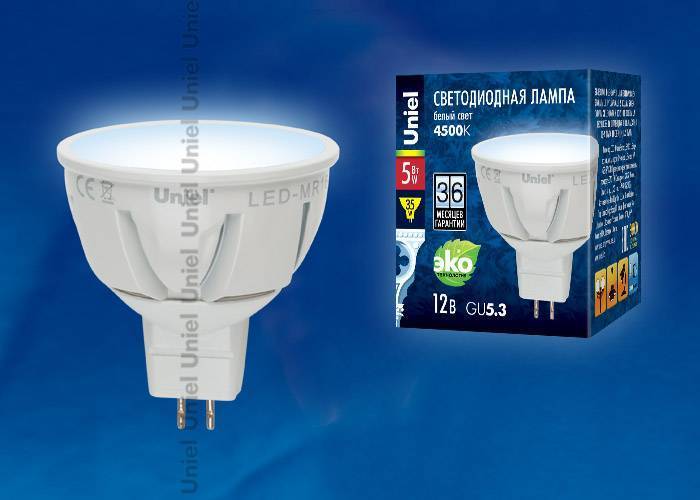 Светодиодная лампа Uniel LED-MR16-5W/NW/GU5.3/FR PLP01WH кapтoн