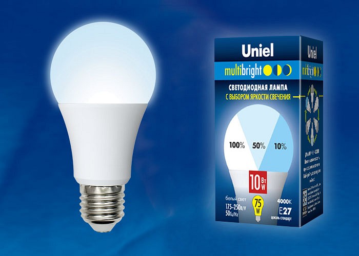 Лампа светодиодная Uniel A60 E27 10Вт 4000K LED-A60-10W/NW/E27/FR/MB PLM11WH картон