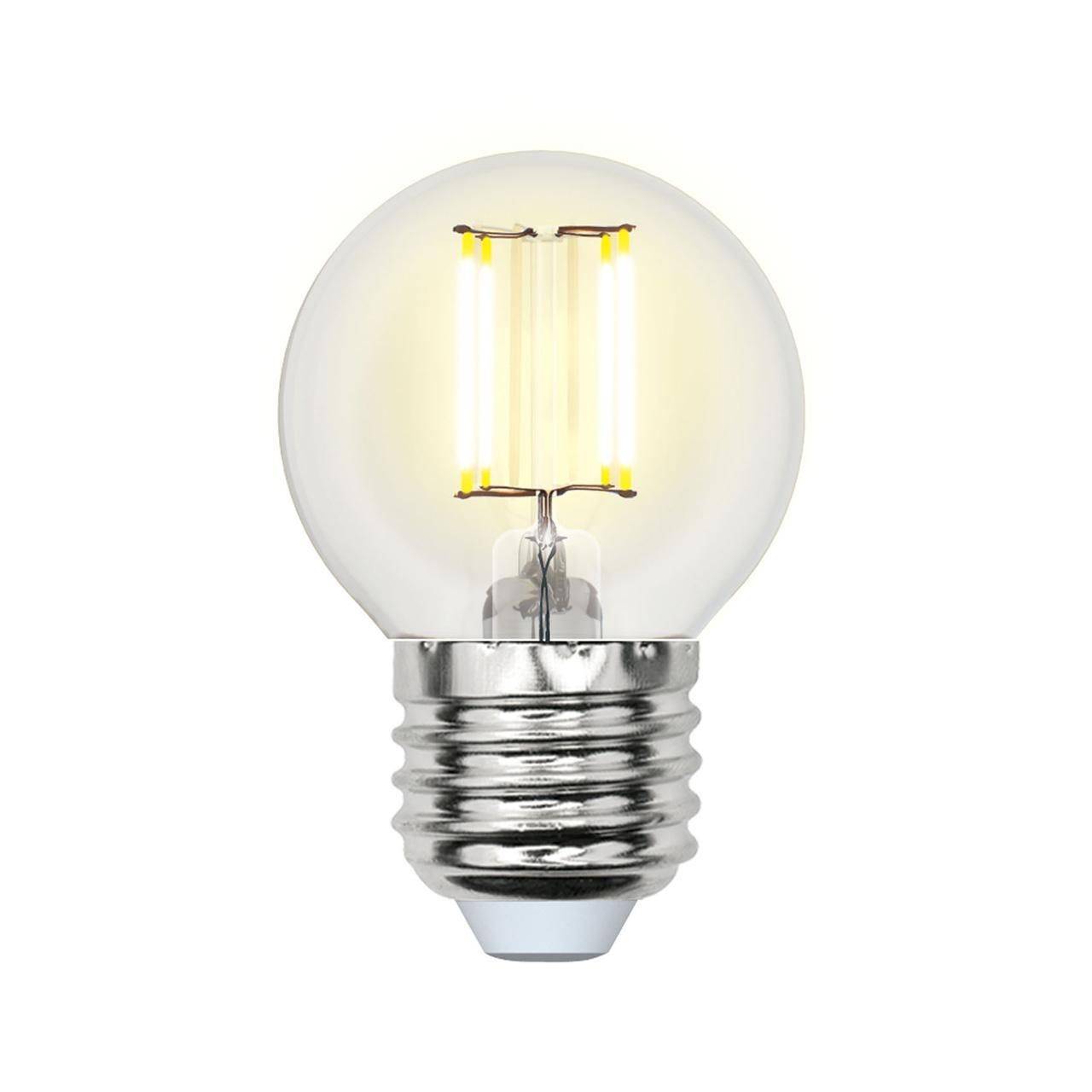 Лампа светодиодная филаментная E27 5W 3000K шар прозрачный LED-G45-5W/WW/E27/CL/MB GLM10TR