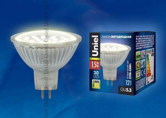 Светодиодная лампа Uniel LED-MR16-SMD-1,5W/WW/GU5.3 95 Lm Кapтoн GU5.3 Теплый белый