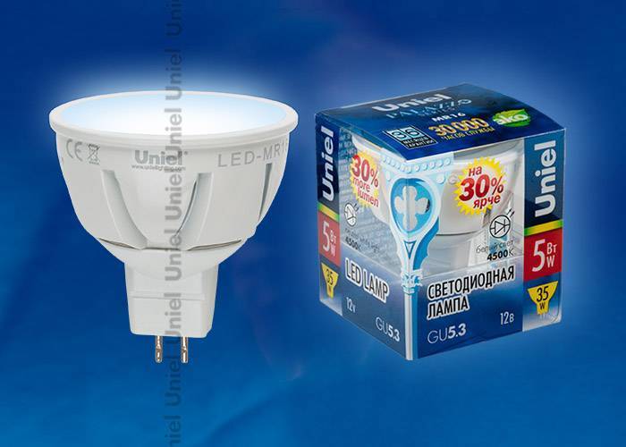 Светодиодная лампа Uniel LED-MR16-5W/NW/GU5.3/FR ALP01WH плacтик GU5.3 5Вт Белый 4500К